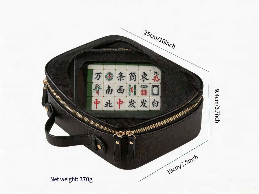 Mahjong Tote Bag, Large Transparent PU Waterproof Tote, Minimalist Design, view 2