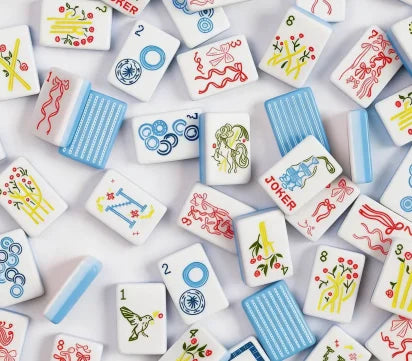 American Mahjong Set, 160 Acrylic Tiles, Blue Stripe with Bow Design, Racks and Mat Optional, view 7