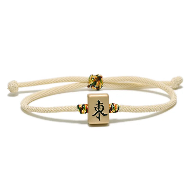 Mahjong Fortune Bracelet, Iron, Chinese Characters, Vintage Retro Style