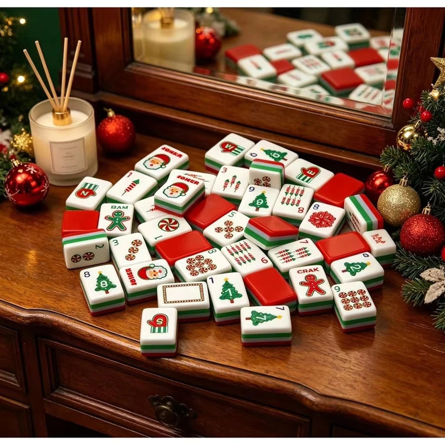 Mahjong Tiles, 160 Pieces, 30 x 23 x 13 mm Acrylic, Christmas Gingerbread Man, Santa and Tree, view 4