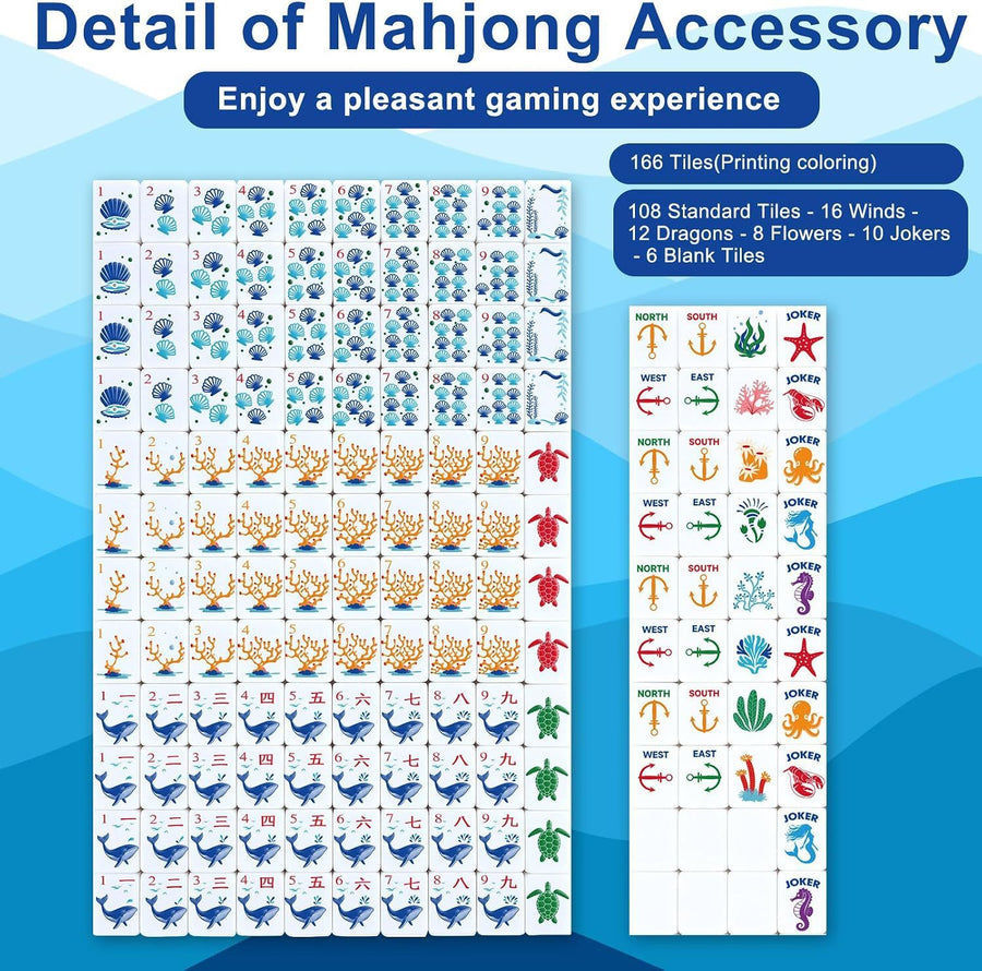 American Mahjong Tile Set, 160 Melamine Tiles, Ocean Theme, No Case, view 4