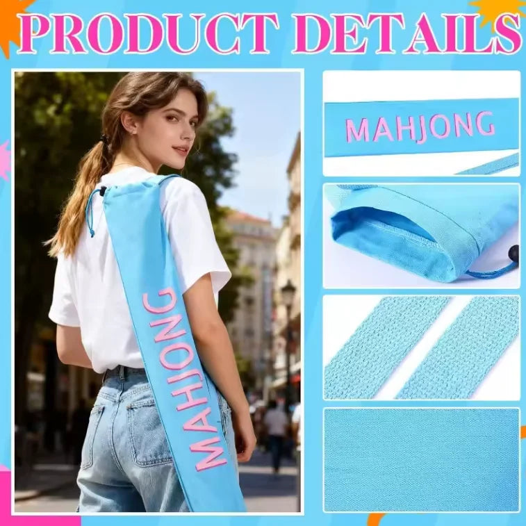 Mahjong Mat Bag, 34 Inch Long Drawstring Storage Tube with Straps, Portable Carrying Bag, view 2