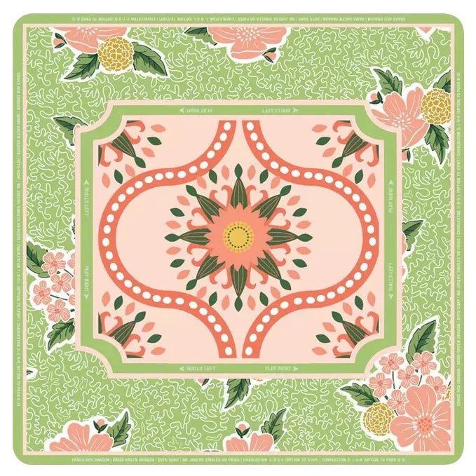 American Mahjong Mat, 31.5 x 31.5 Inch (80 cm) Rubber, Non-Slip, Stain Resistant, Green and Pink Floral, view 2