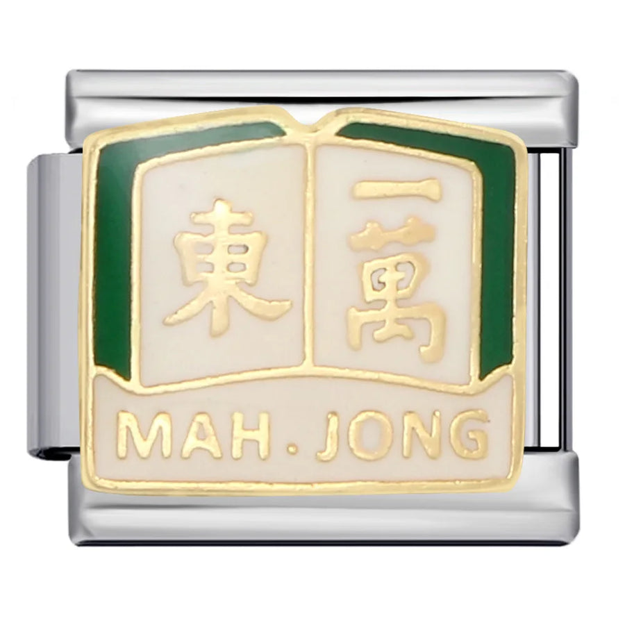 Mahjong Italian Charm Bracelet, Stainless Steel, Dragon and Yin-Yang Charms, Interchangeable