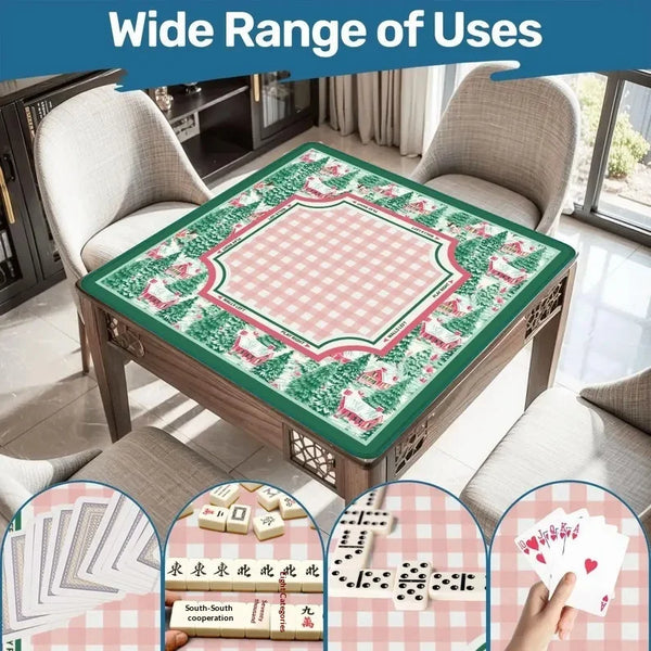 Mahjong Play Mat with Storage Bag, Roll-Up Natural Rubber, Non-Slip, Waterproof