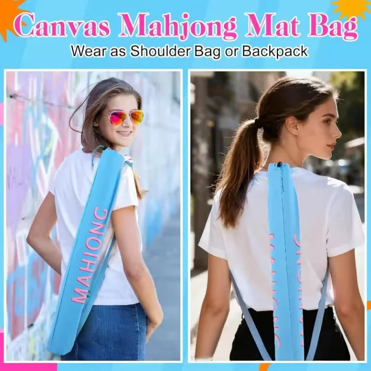 Mahjong Mat Bag, 34 Inch Long Drawstring Storage Tube with Straps, Portable Carrying Bag, view 5