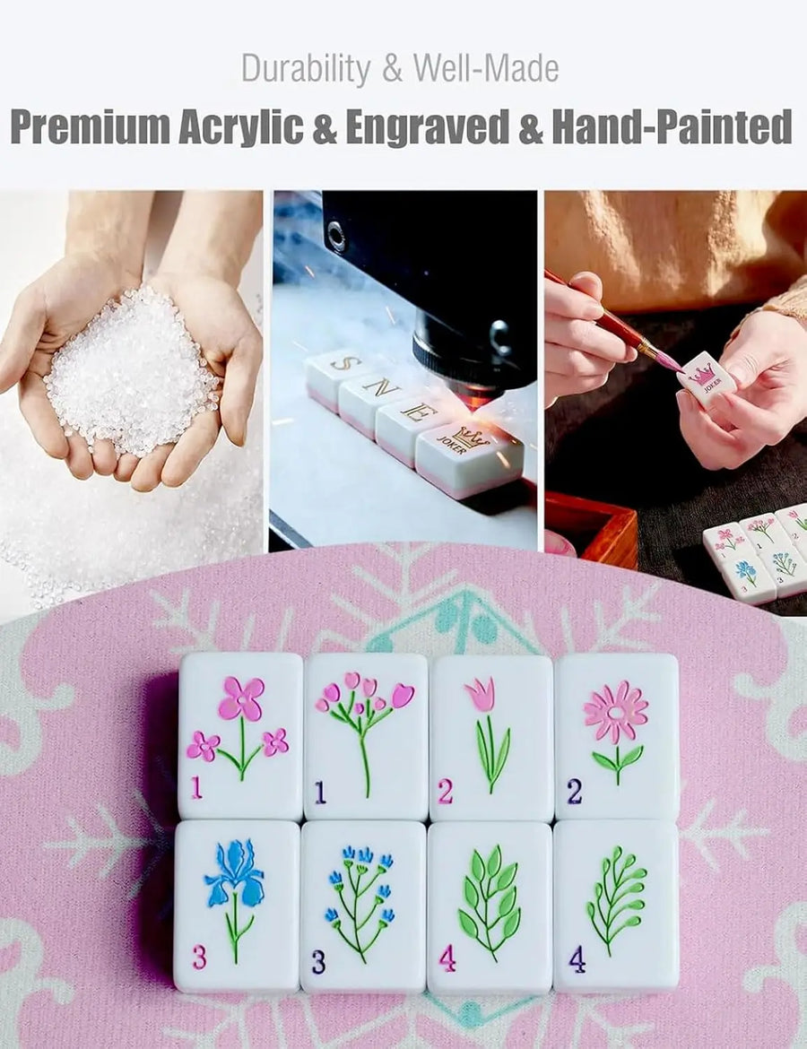 Mini American Mahjong Set, 160 Engraved Acrylic Tiles, 1.2 Inch, with Travel Bag, Pink, view 3