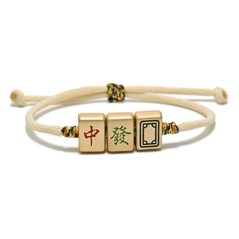 Mahjong Fortune Bracelet, Iron, Chinese Characters, Vintage Retro Style
