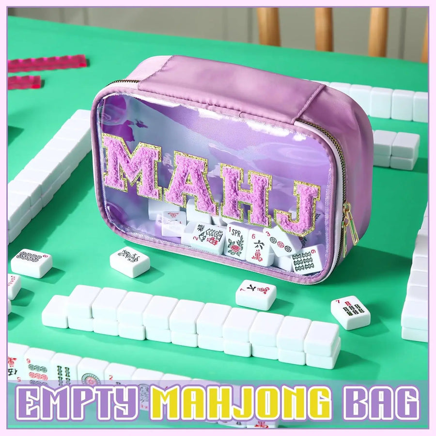 Mahjong Storage Bag with Embroidered Letters, Waterproof, Portable, Multicolor (Tiles Not Included)