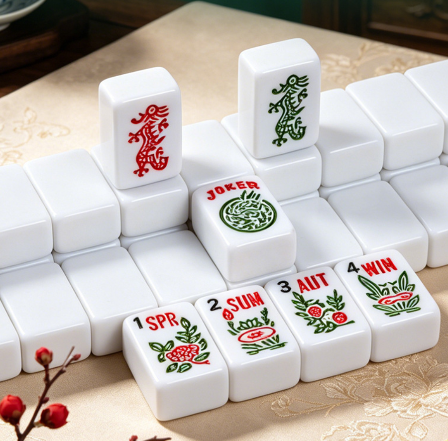 American Mahjong Set, 160 Engraved Hand Polished Melamine Tiles, Solid White, view 6