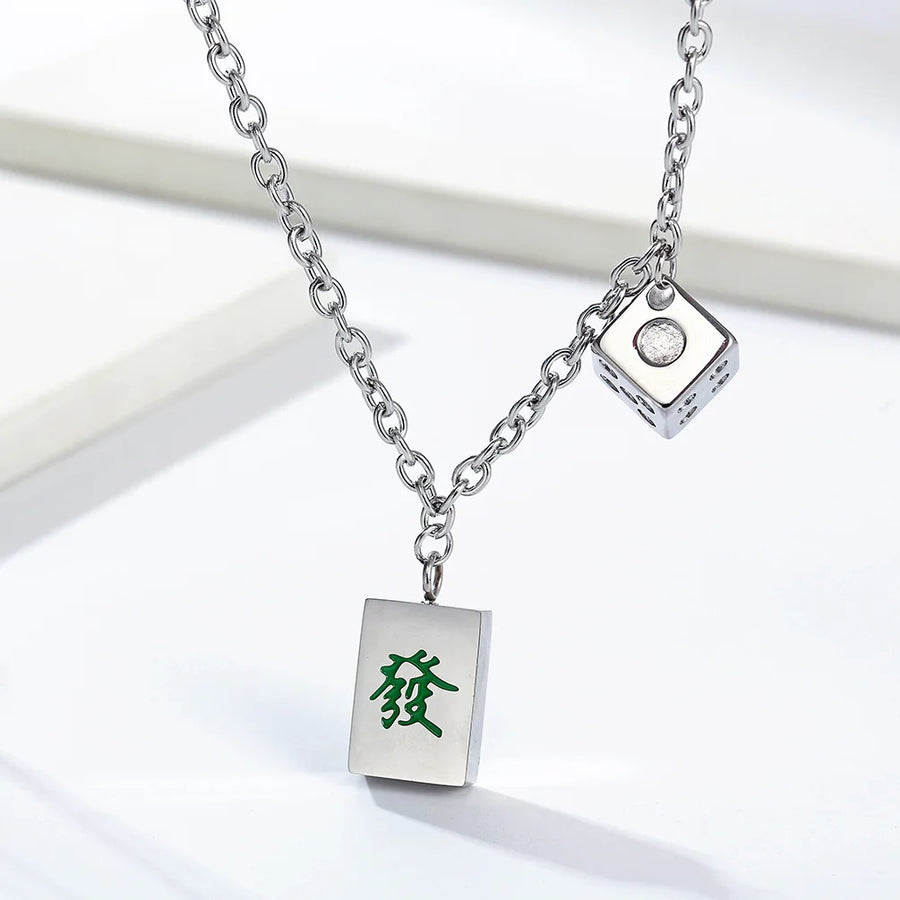 Mahjong Pendant Necklace, 316L Stainless Steel, Chinese Style, Hip Hop, view 8