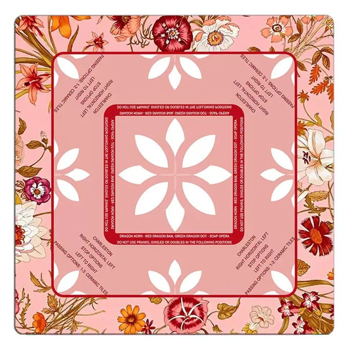 American Mahjong Mat, 31.5 x 31.5 Inch (80 cm) Rubber, Non-Slip, Stain Resistant, Pink and Red Floral, view 2
