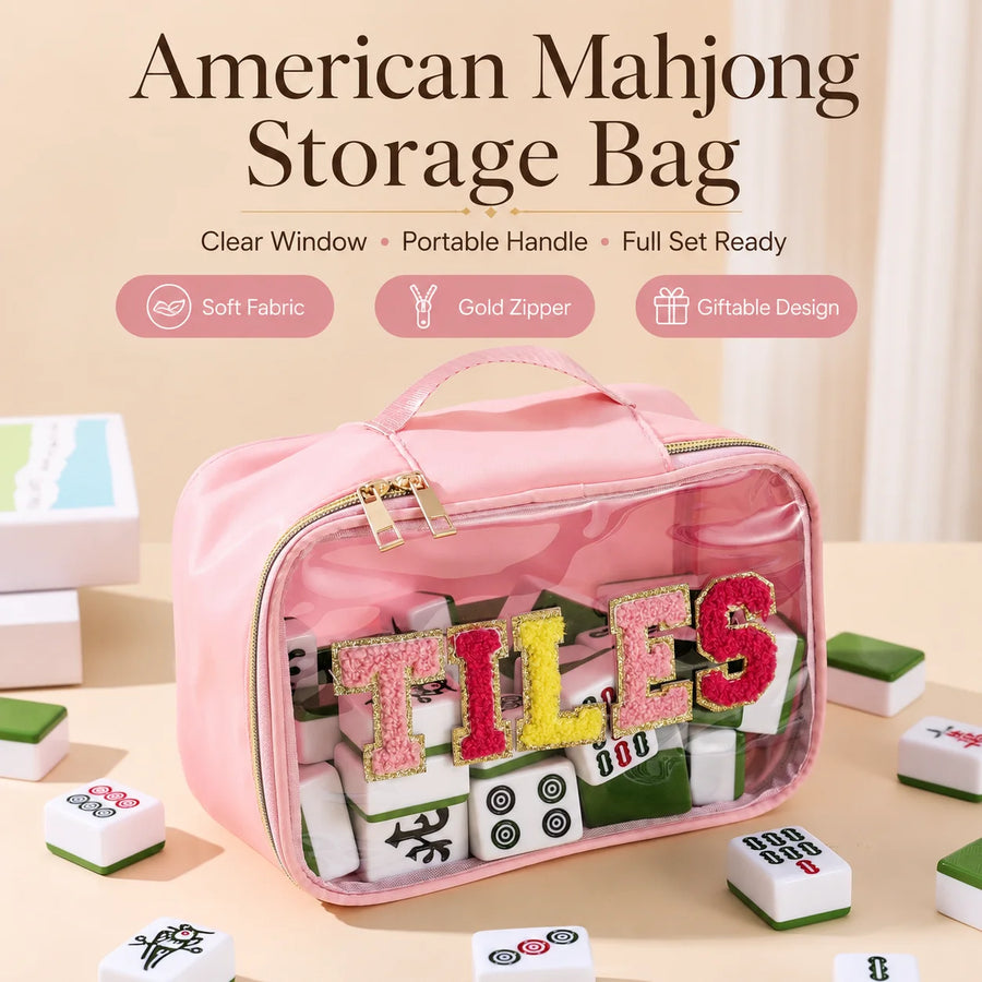 American Mahjong Storage Bag with Clear Window, Large Capacity Travel Carry Case for Tile Set, view 6