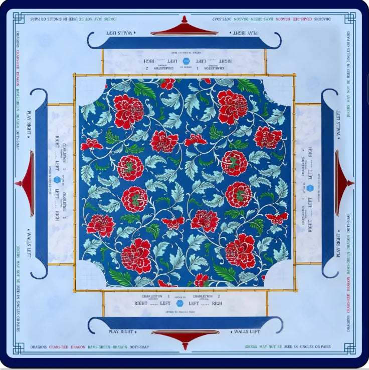 American Mahjong Mat, Rubber, Noise Reducing, Abstract Coral Sea Floral Pattern