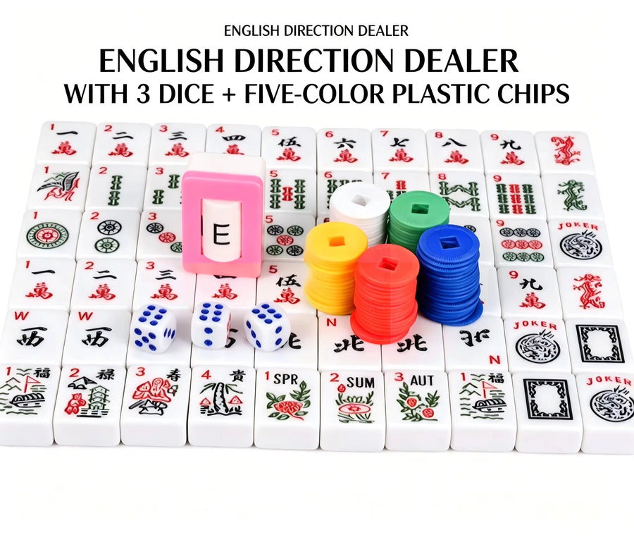 American Mahjong Accessories Set with English Wind Indicator, 3 Dice, Chips, Coins, Manual and Scorecard, view 2