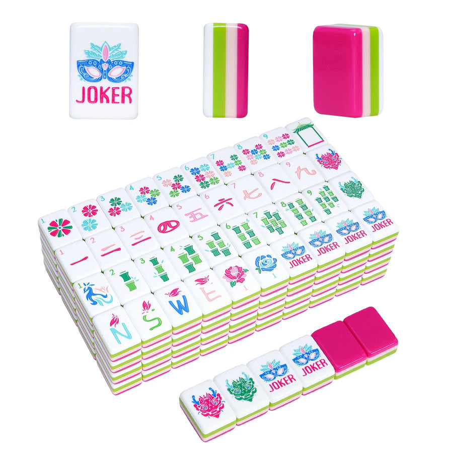 American Mahjong Tiles, 160 Pieces, Layered Green Acrylic, Spring Floral Bloom Design, view 11