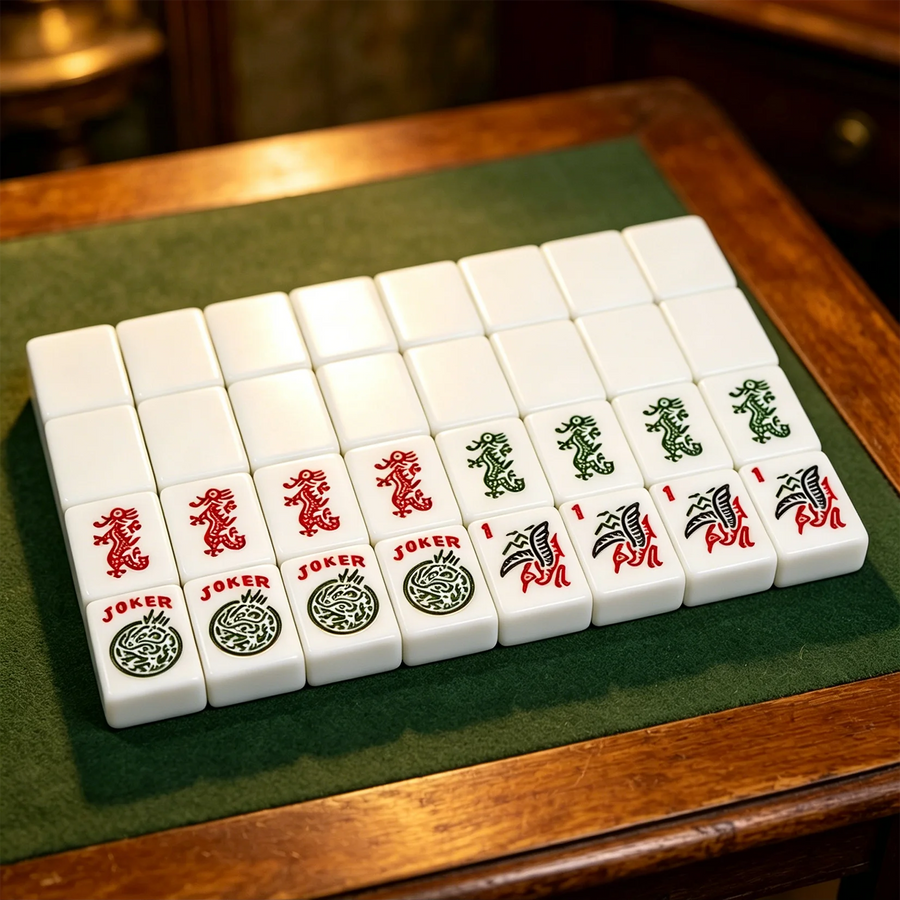 American Mahjong Set, 166 Tiles with Jokers, White Engraved Melamine, Joker and Dragon Design, view 5