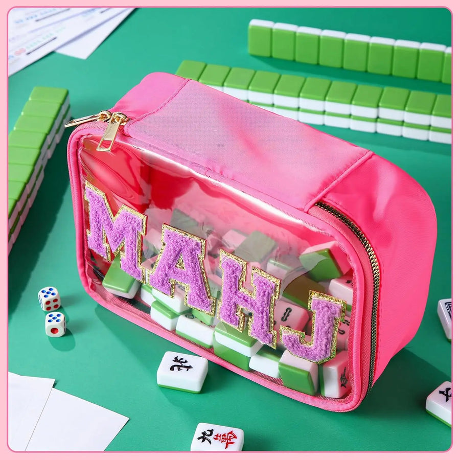 Mahjong Storage Bag with Embroidered Letters, Waterproof, Portable, Multicolor (Tiles Not Included), view 4