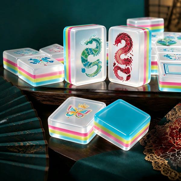 American Mahjong Set with Jokers, 4 Layer Lake Blue Acrylic Tiles, Boxed