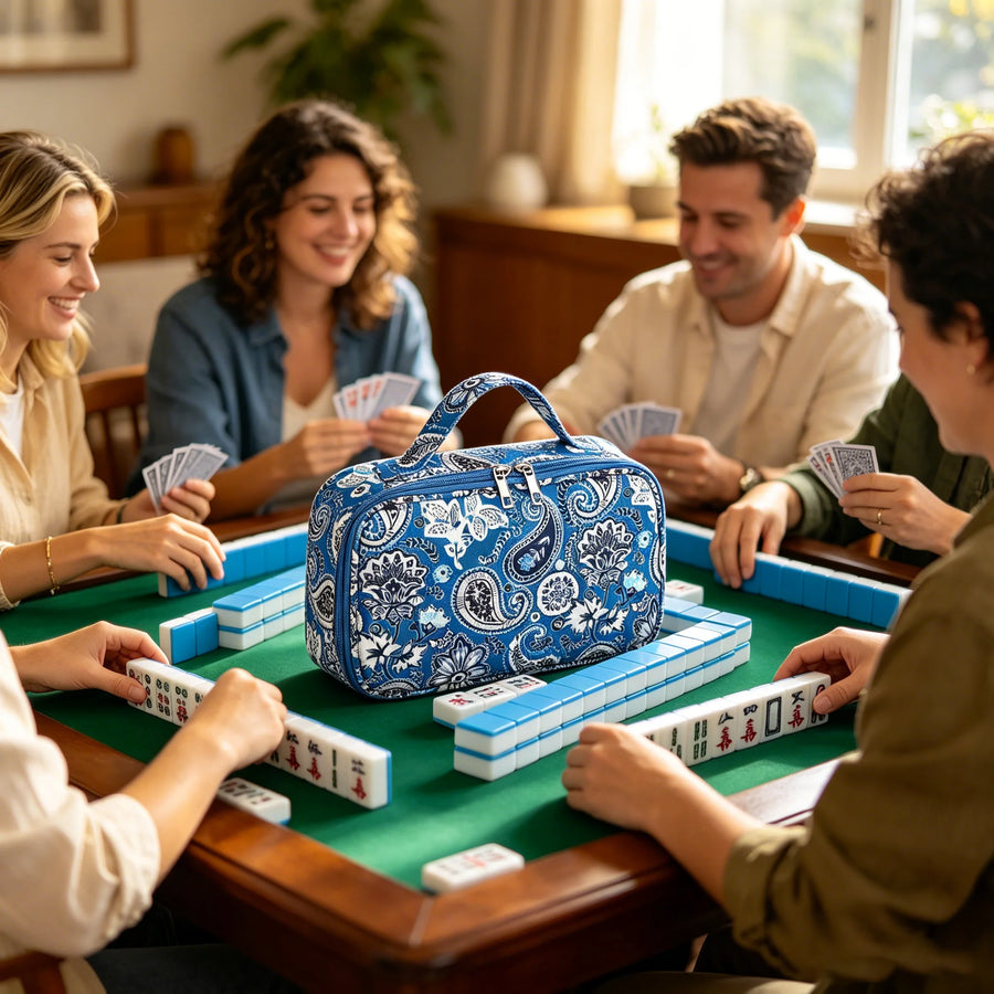 Mahjong Storage Bag for Tiles and Racks, Oxford Cloth, Retro Pattern, Foldable, Large Capacity, view 3