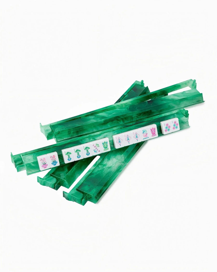 Mahjong 2-in-1 Racks and Pushers, Set of 4, Tortoiseshell Flame Grain Acrylic, Portable, view 6