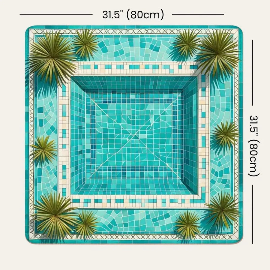 Mahjong Table Mat, 31.5 Inch Rubber, Non-Slip, Waterproof, Portable, Tropical Pool Design, view 2