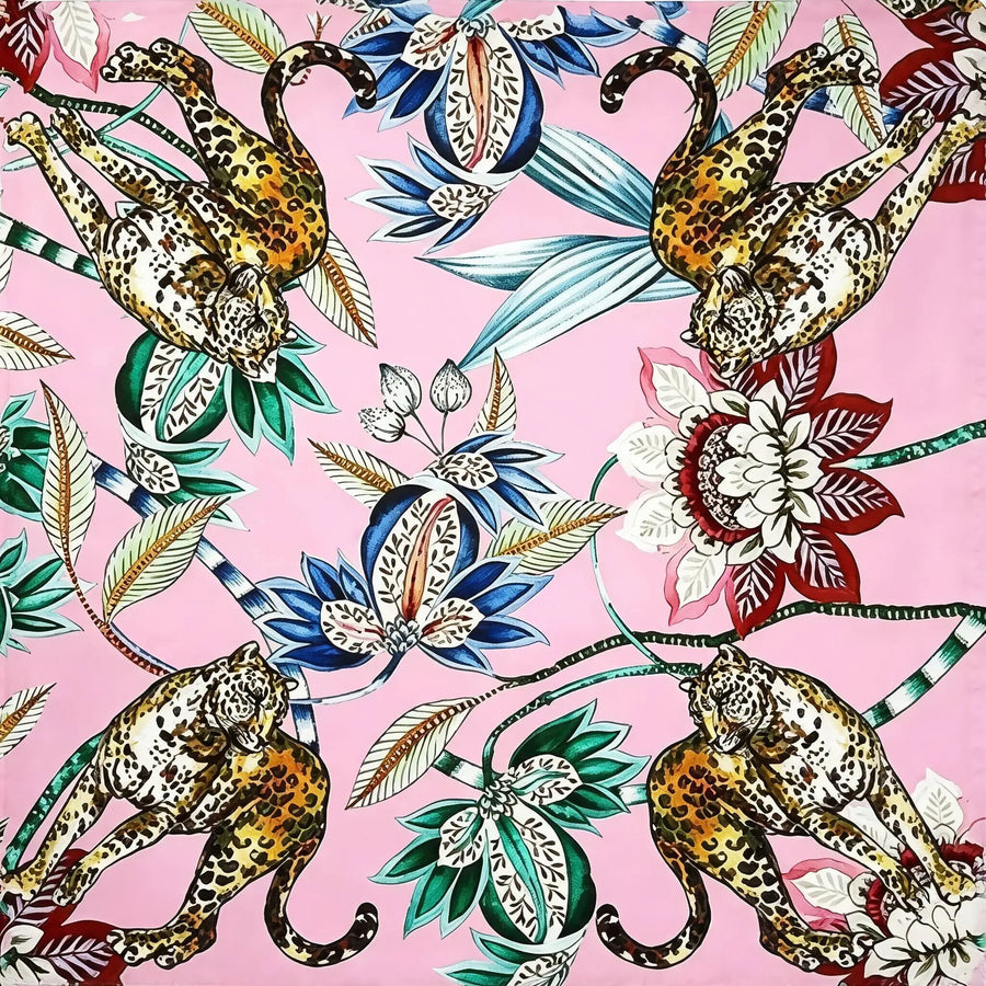 American Mahjong Mat, 33 x 33 Inch Neoprene, Non-Slip, Pink Leopard and Palm Scarf Print