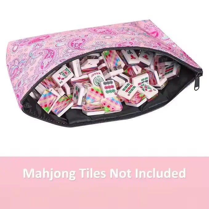 American Mahjong Tile Storage Pouch, Floral Zipper Bag with Embroidered MAHJ, view 5