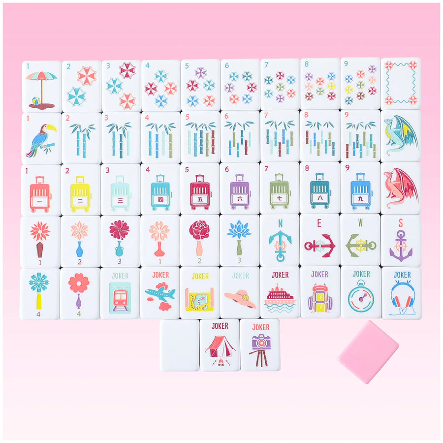 American Mahjong Set, 160 Layered Melamine Tiles, Purple Lady Floral Design, view 8