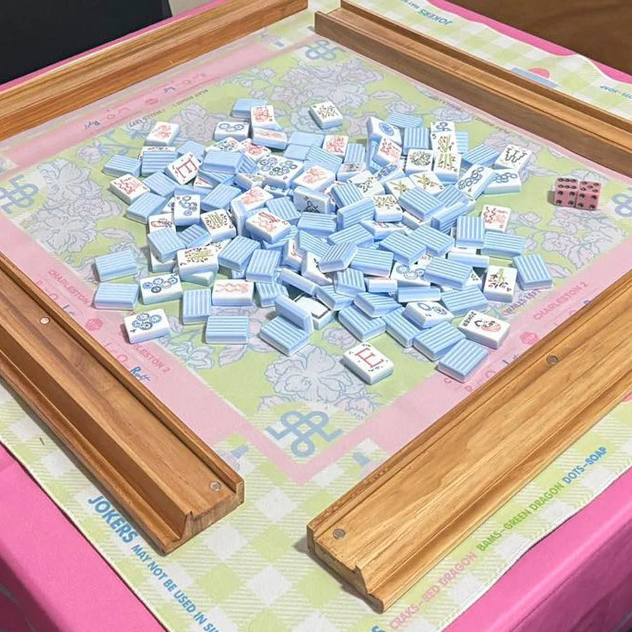 American Mahjong Set, 160 Acrylic Tiles, Blue Stripe with Bow Design, Racks and Mat Optional, view 2