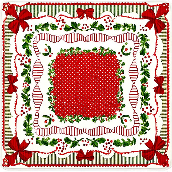 American Mahjong Mat, Christmas Holiday Print, Non-Slip Rubber with Stitched Edges