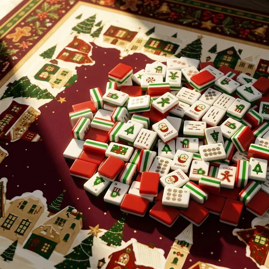 Mahjong Tiles, 160 Pieces, 30 x 23 x 13 mm Acrylic, Christmas Gingerbread Man, Santa and Tree