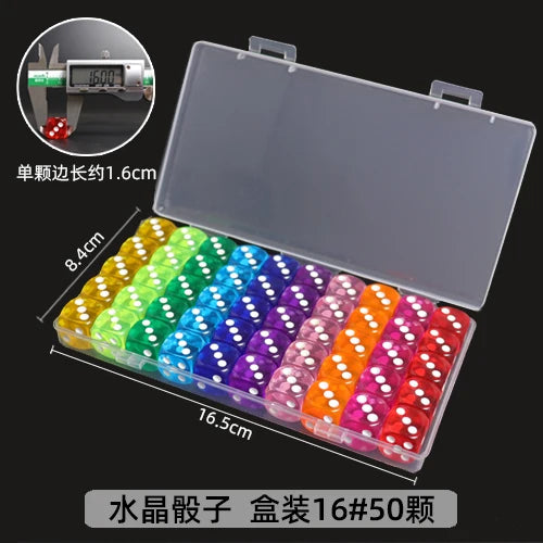 Mahjong Dice, Transparent Multi-Color Crystal Acrylic Square Dice, Boxed