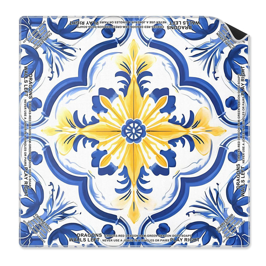 American Mahjong Mat, 33 Inch Neoprene Table Mat for Mahjong Tiles, Blue Chinoiserie