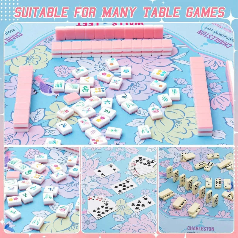 Mahjong Mat, Thickened Natural Rubber, Quiet, Non-Slip, Waterproof, Floral Design, view 2