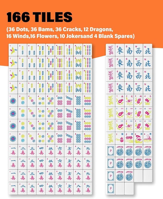 American Mahjong Tile Set, 166 Melamine Tiles with 4 Dice, Scratch Resistant, Tiles Only, view 2
