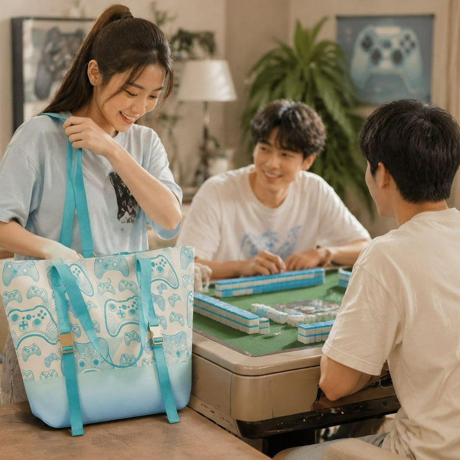 Mahjong Set, 166 Tiles, Canvas Tote Bag, Racks, Wind Indicator, Dice, Scoring Chips, Scorecard, view 4