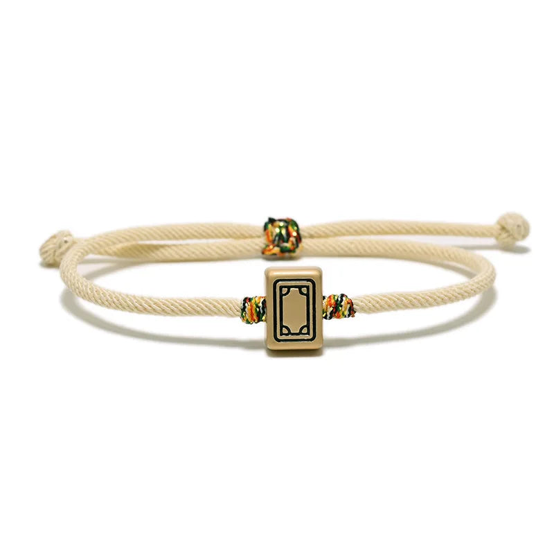 Mahjong Fortune Bracelet, Iron, Chinese Characters, Vintage Retro Style