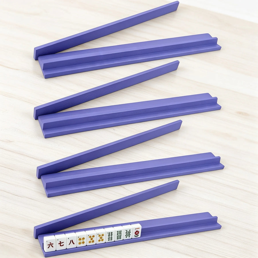 Mahjong Tile Racks and Pushers, Set of 4, 20 Inch Foldable Modern Wood, Portable