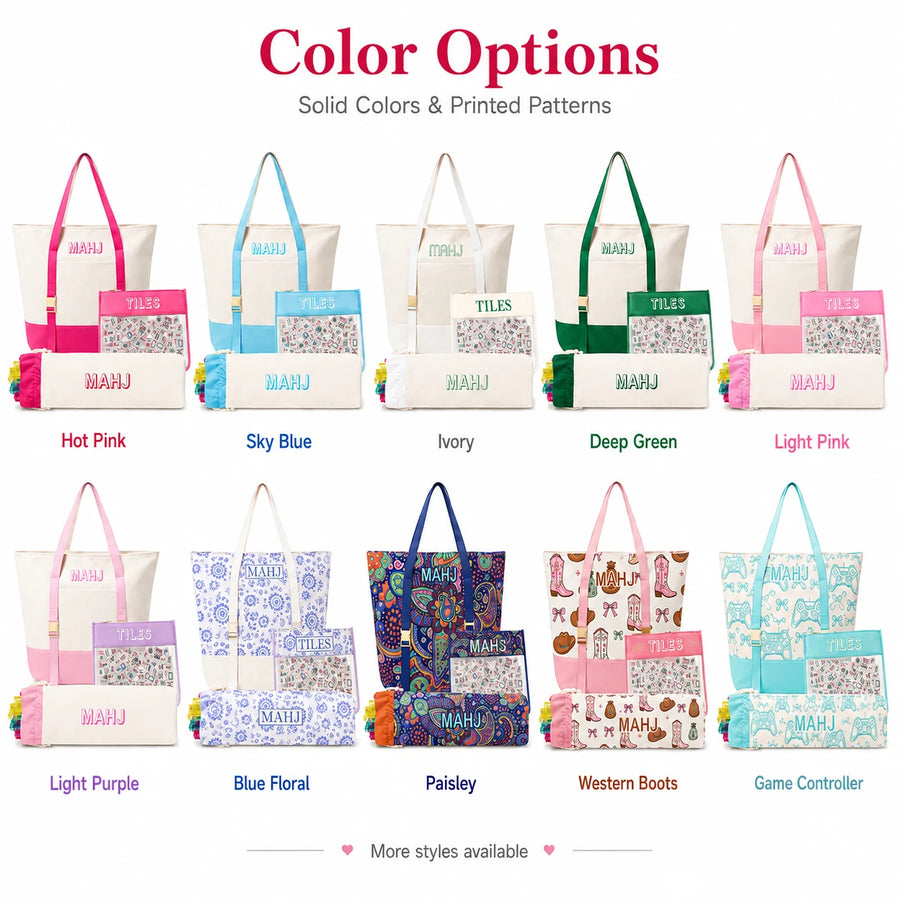Mahjong Travel Bag, Canvas Carrying Case and Accessories Organizer, Portable, view 5