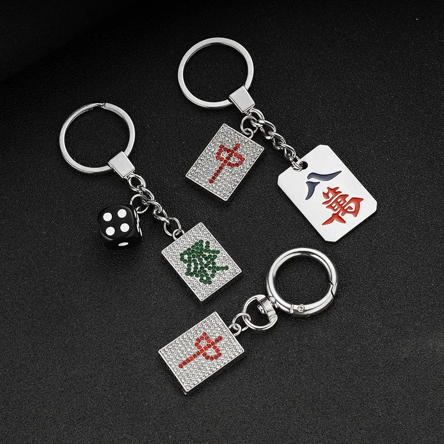 Mahjong Keychain, Square Mahjong Tile with Red Chinese Character, Hip Hop Style, view 2