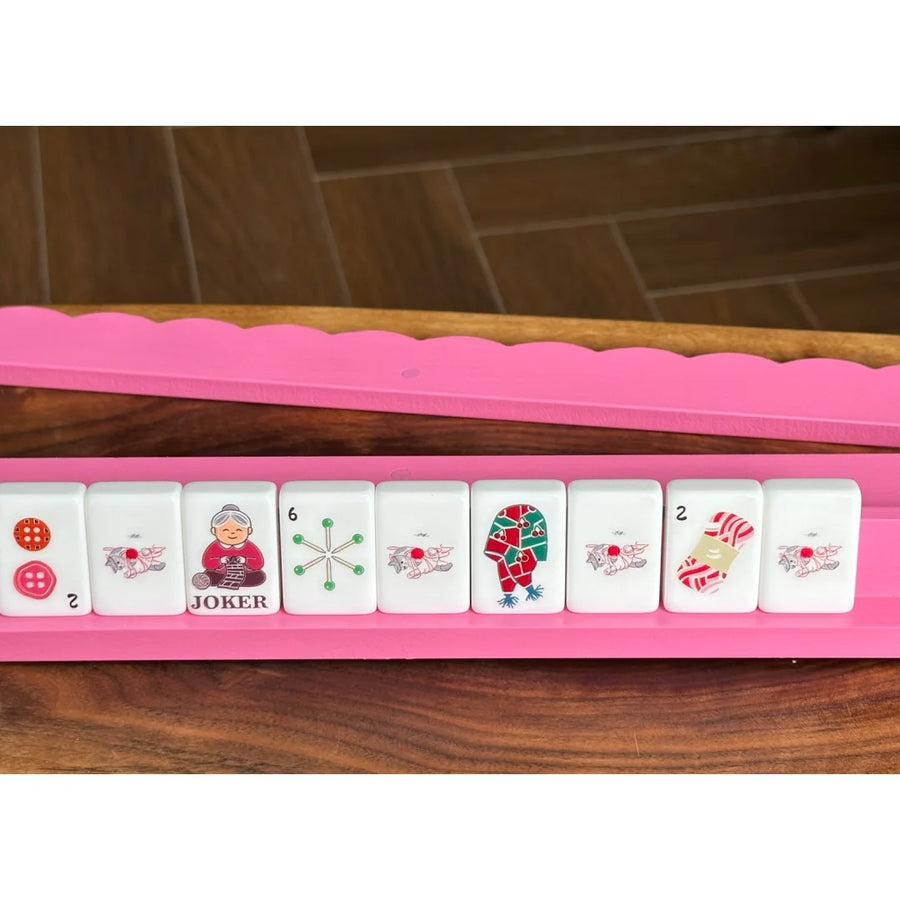 Mahjong 2-in-1 Racks and Pushers, Set of 4, 18 Inch Foldable Solid Wood, Multicolor, view 5