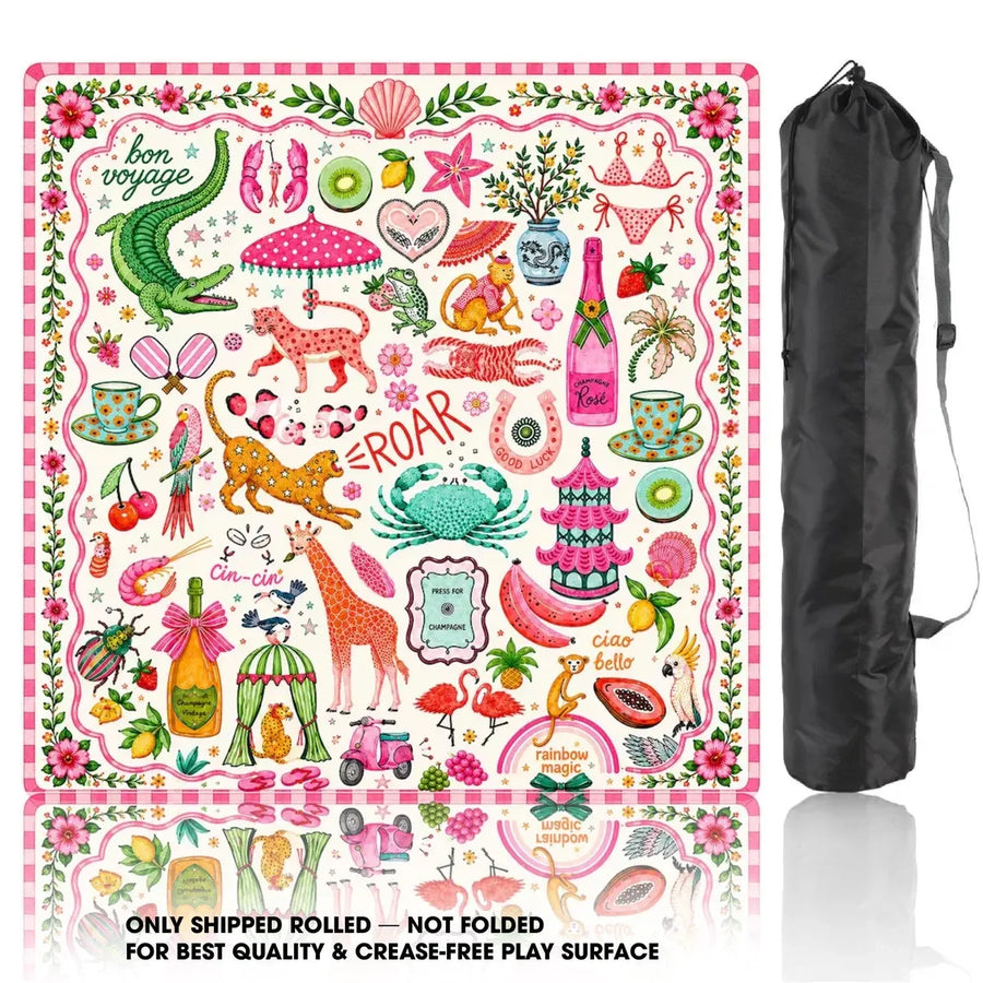 American Mahjong Mat with Storage Bag, Neoprene, Non-Slip, Noise Reducing, Koi Fish and Lotus