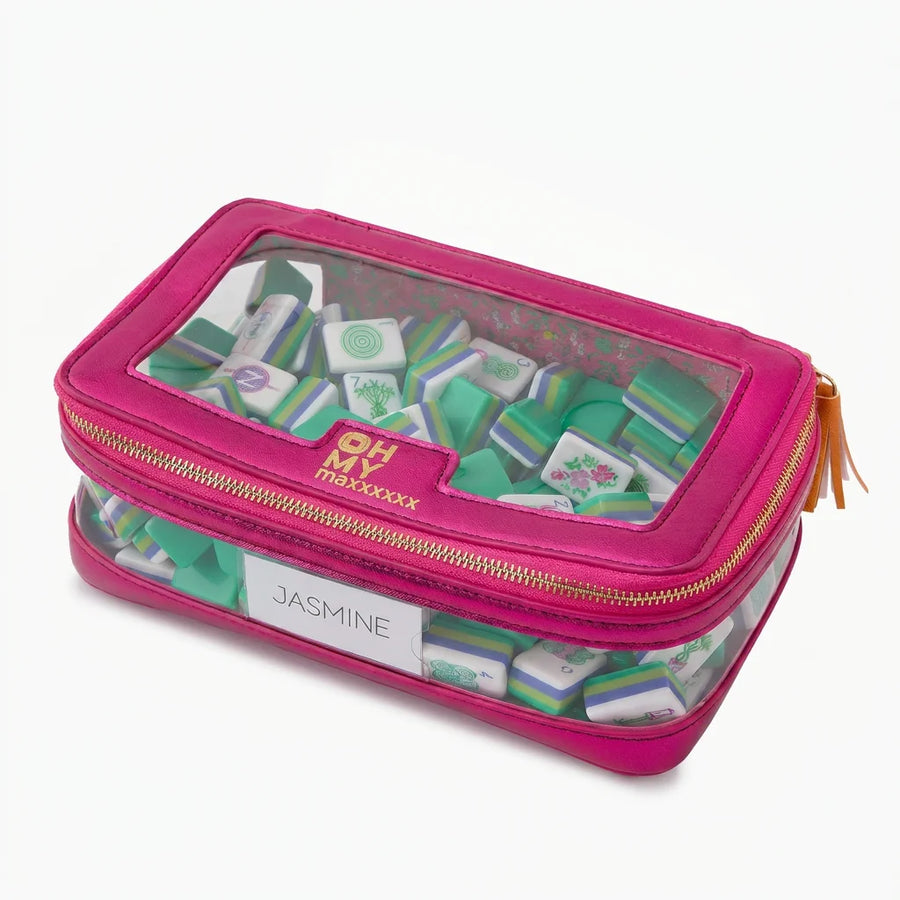 Mahjong Storage Bag, Clear PVC with Zipper and Fringed Handle, Portable Travel Bag, Multicolor, view 4