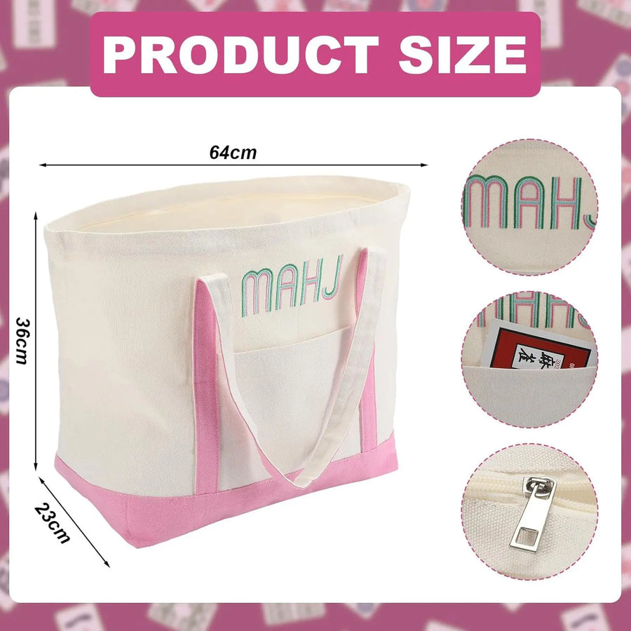 Mahjong Storage Bag Set, Foldable Canvas Tote, Large Capacity Portable Travel Bags, view 2