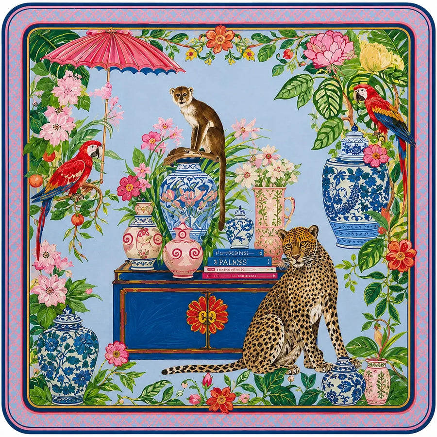 American Mahjong Mat with Carry Bag, Non-Slip Rubber, Shan Shui Landscape with Crane, Koi and Lotus