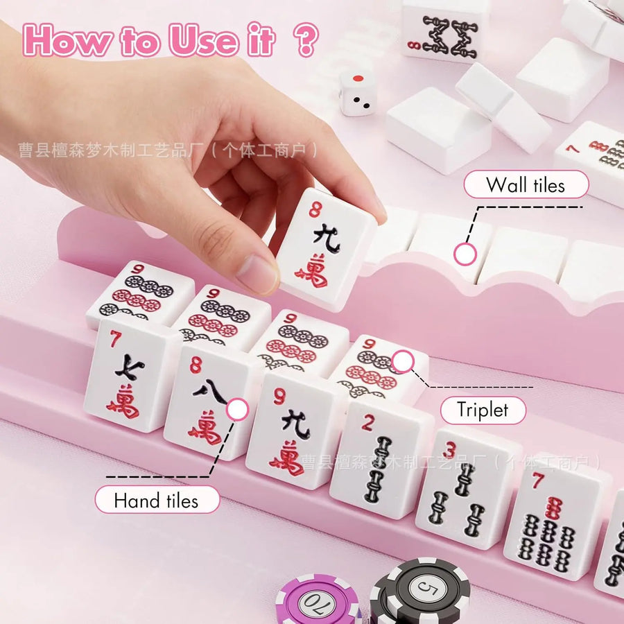 American Mahjong Rack and Tile Pusher, 17 Inch Wave Pattern Wood, Classic Style, Portable, view 5