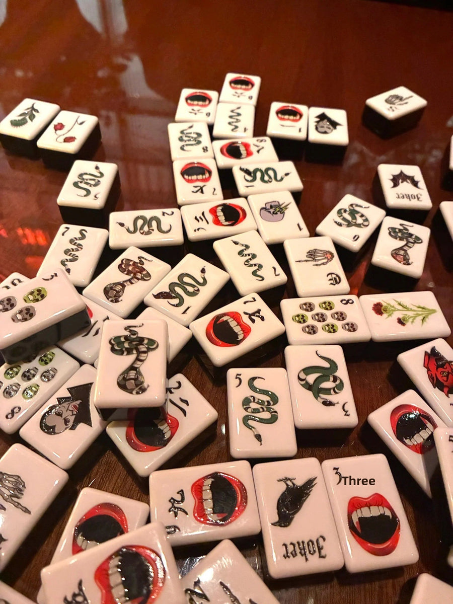 American Mahjong Set, Halloween Theme, Red Crystal Acrylic Tiles