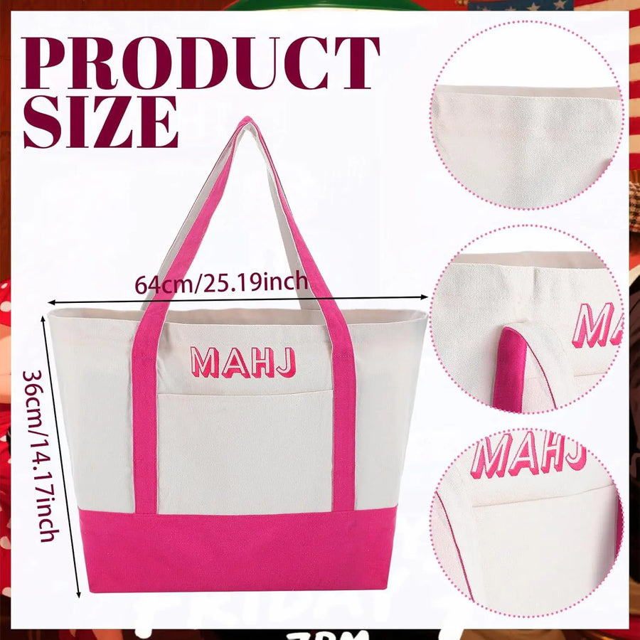 Mahjong Storage Bag Set, Foldable Canvas Tote, Large Capacity Portable Travel Bags, view 7