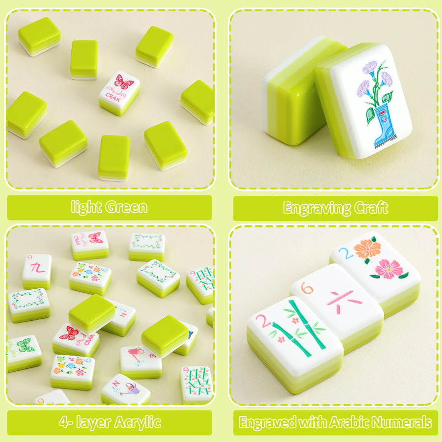American Mahjong Tiles, 160 Pieces, Layered Green Acrylic, Spring Floral Bloom Design, view 3